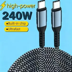 Pd240w USB-C Fast Charging Cable, Type-C Braided Data Cable for Macbook Pro 100w, iPhone 15 Pro Max, Xiaomi 14, Oneplus, Samsung