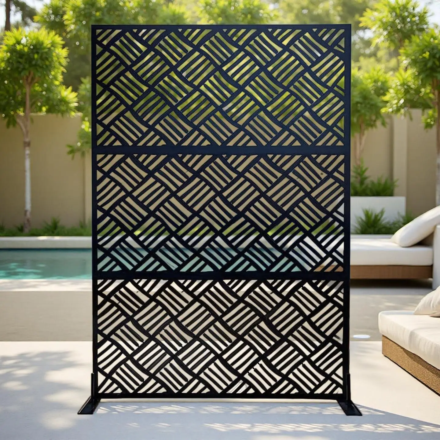 Garvee Freestanding Outdoor Privacy Screen, 71" h x 47" w Metal Decorative Privacy Screen Panels, for Hanging and Climbing Plants, Ideal for Patio, Balcony, Deck, and Garden, Easy to Assemble, Black
