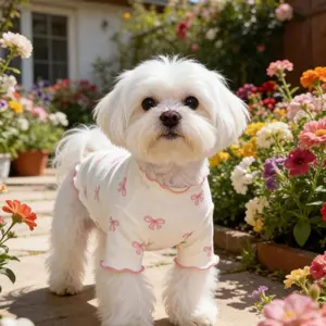 1pc Pet Dog/Cat Clothes, Allover Print With Pink Bow Tie, Breathable & Comfortable Knit Sweater, Suitable For Poodle, Chihuahua, Teddy, Spring/Autumn