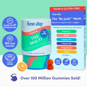 First Day Women's Multivitamin Gummies + Zinc & Biotin for Hair, Skin, Energy - Vegan Supplement with 30-Day Supply, Organic Ingredients - Healthcare