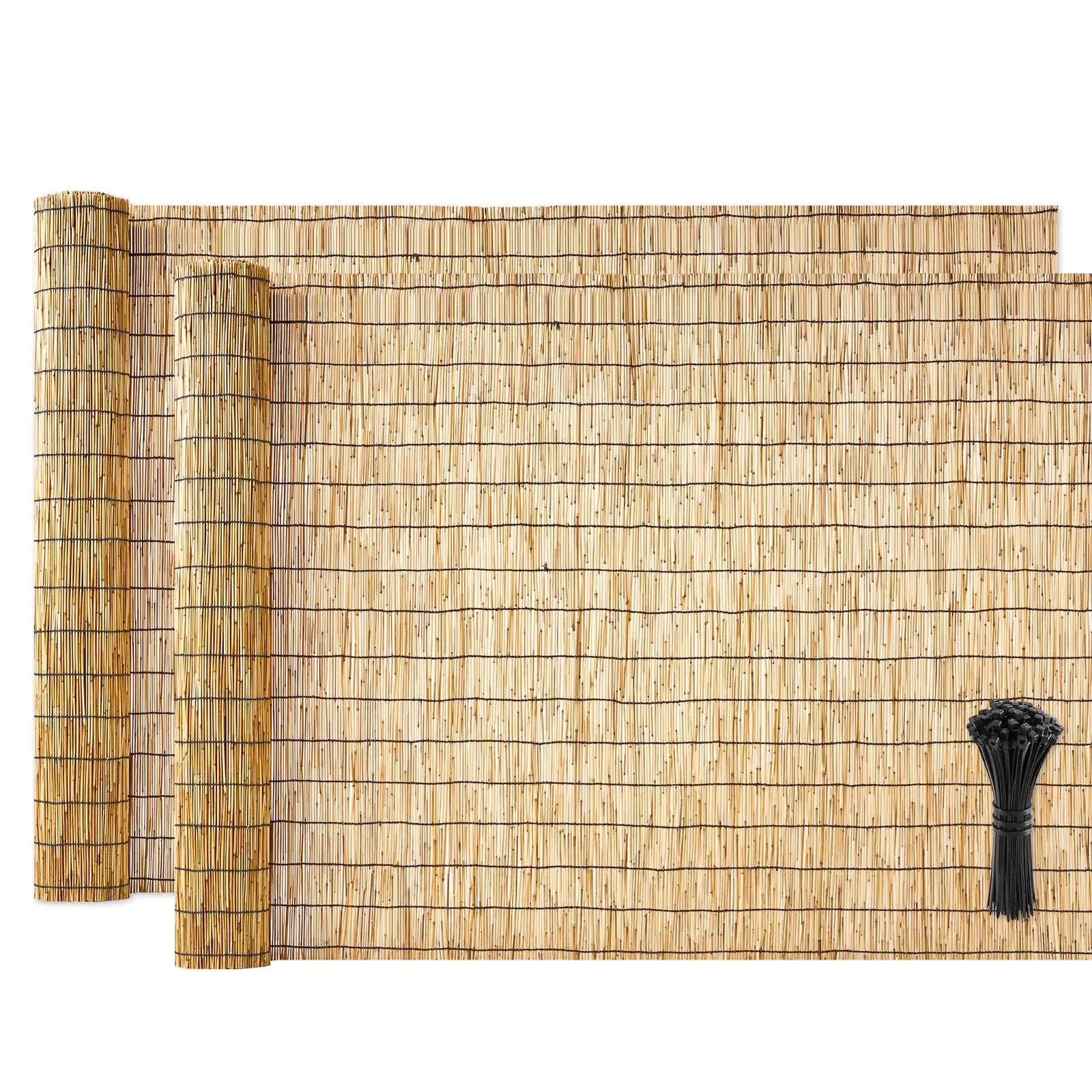 VEVOR 2-Pack Natural Reed Fencing Full Rolls (16.4x4ft/5x1.2m) with Zip Ties, Outdoor Organic Privacy Blocker with Organic Look for Restaurant, Backyard Decoration, Soft Light & Breathable Hand Tool Accessory