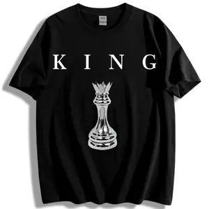 THE KING Men's 180GSM Cotton T-Shirt - Black Chess King Graphic Print, Casual Short Sleeve Round Neck Tee for Casual Attire