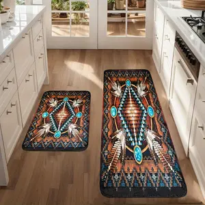 2/3pcs Native American Style Kitchen Mat Set - Non-slip, Absorbent, and Machine Washable Comfort Standing Mats with Vintage Stripe Design for Home Decor