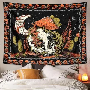 Tapestry  Mushroom & Skull Pattern Tapestry, Gothic Style Wall Hanging, Wall Art Decor for Home Living Room Bedroom
