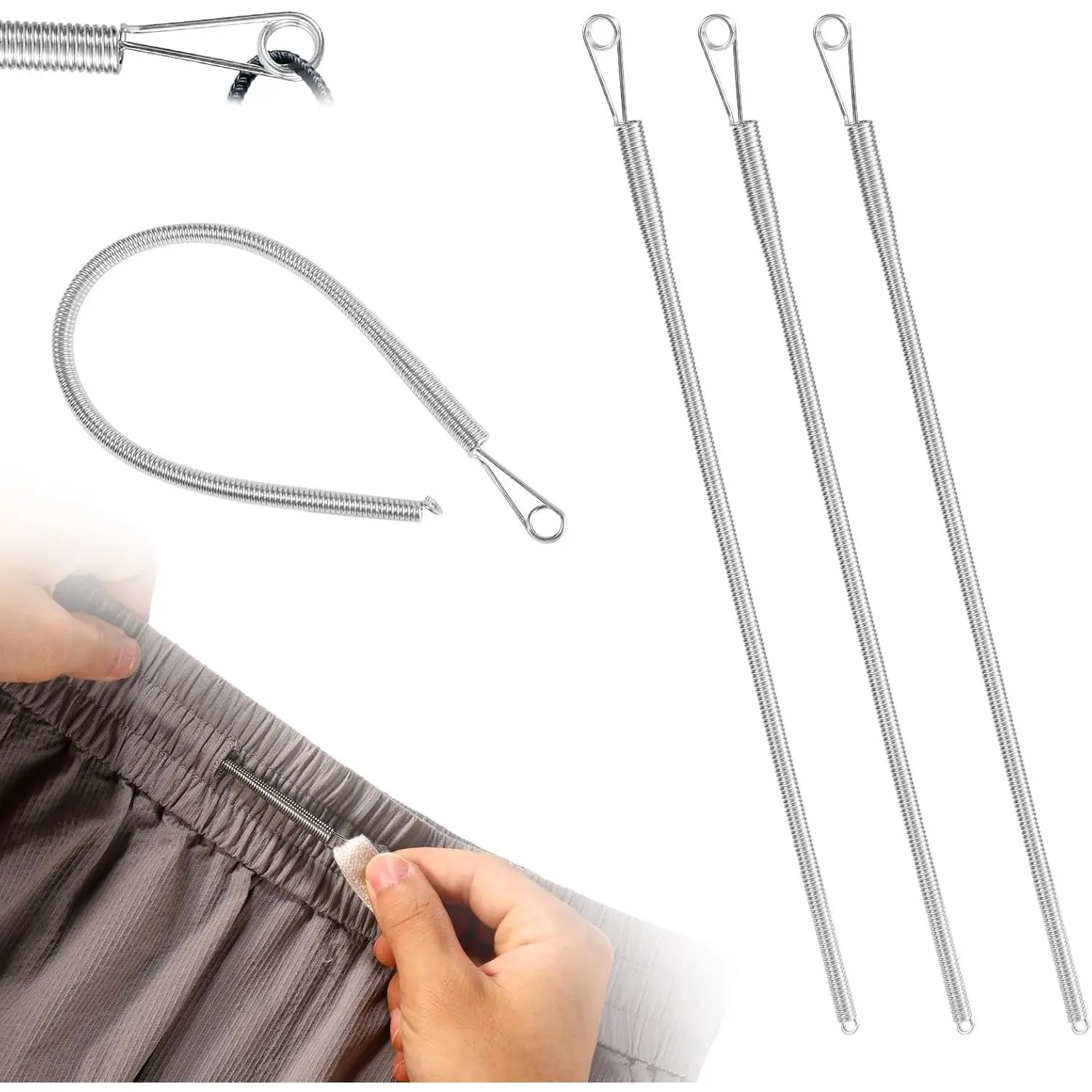 4-Count Synthetic Durable Spring Drawstring Threader Tool - 23cm/9.06in Steel Elastic Puller, Metal Loop Turner for Sewing Tool Kit, Daily Uses on Hoodies, Jackets, Pants