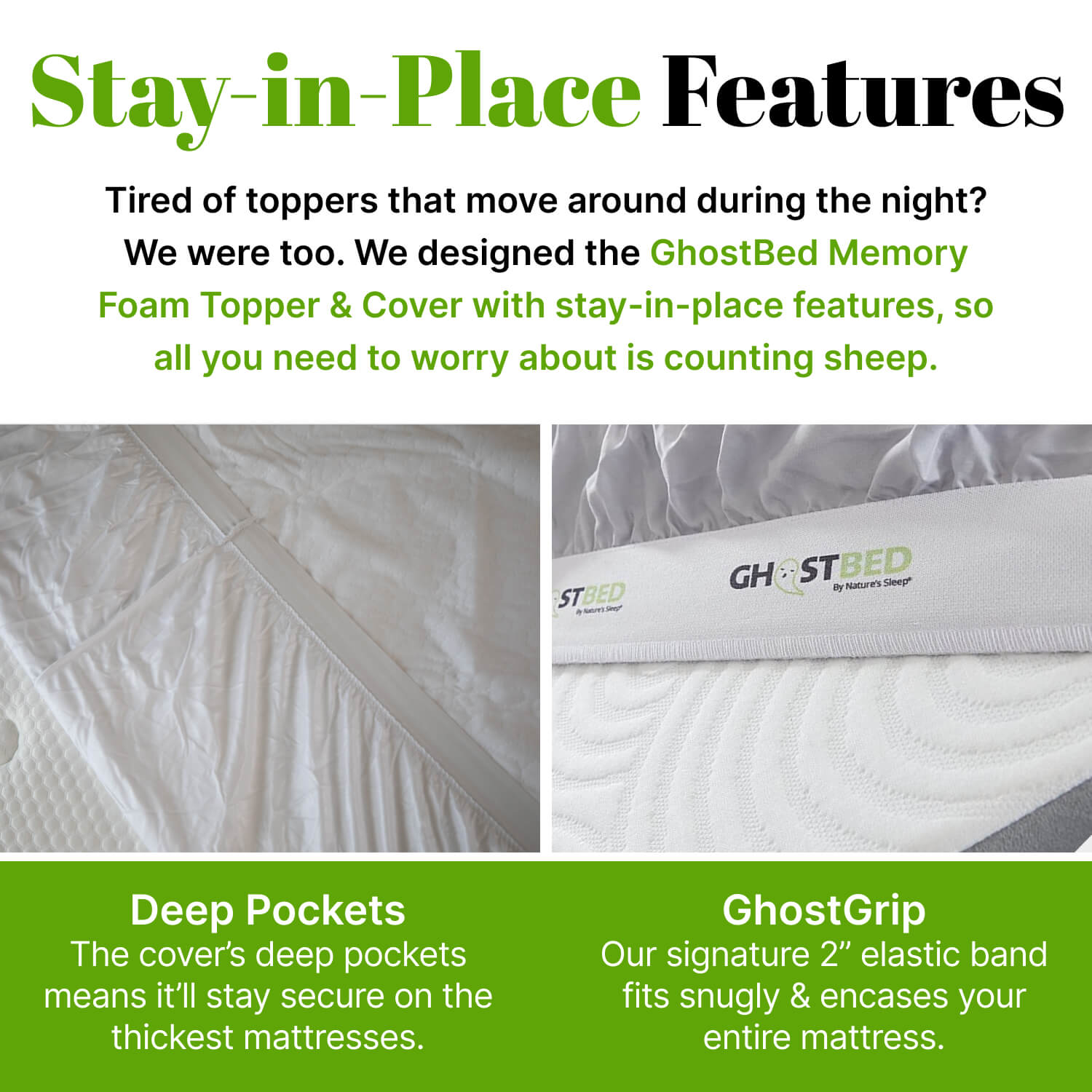 GhostBed Memory Foam Mattress Topper - Cooling Gel Memory Foam Plus Water-Resistant Protector Elastic Cover