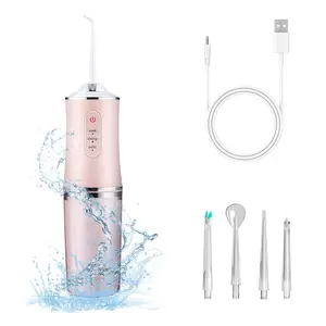 Electric Water Flosser Cordless for Teeth 3 Modes 4 Jet Tips Cleaning and Flossing Water Dental Portable Floss Irrigator Oral Water Flossed Rechargeable Tonsil Stone Travel Adults Cleanser Pink