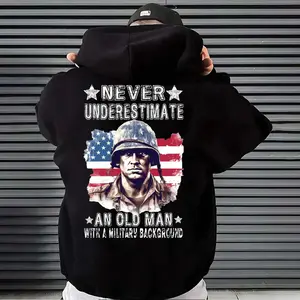 Never Underestimate An Old Man Hoodie, Military Veteran Quote Graphic Hoodie, Patriotic Tactical Streetwear