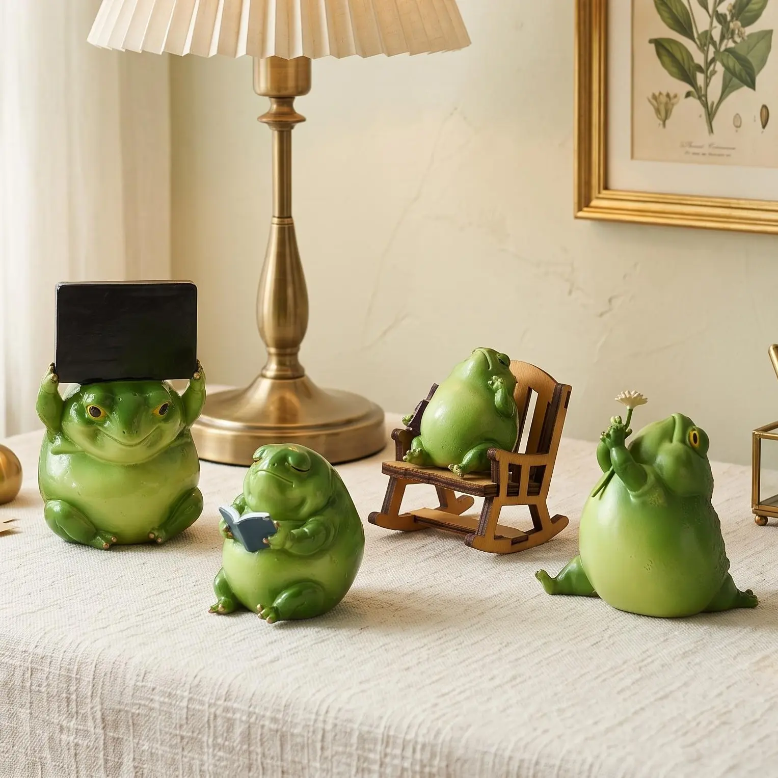 Emotional Support Frog Figurines - Funny Frog Stadue for Shelf, Desk ，Bookshelf Decoration - Frog Desk Accessories - Perfect Cute Frog Gift for Frog Lovers