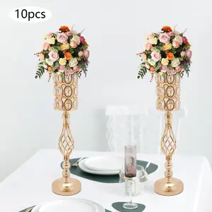 CNCEST 10-Piece Gold Wedding Flower Vases - 24in Elegant Centerpiece Holders, Electroplated Iron Frame, Crystal Accents, Hollow Form for Wedding Decorations, Thanksgiving Table Artificial Bouquets