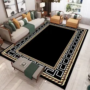 Luxury Greek Key Border Flannel Area Rug, Geometric Pattern Rug - Oversized Soft Plush Mat for Living Room & Bedroom, Non-Slip Thick Modern Pattern Home Decor