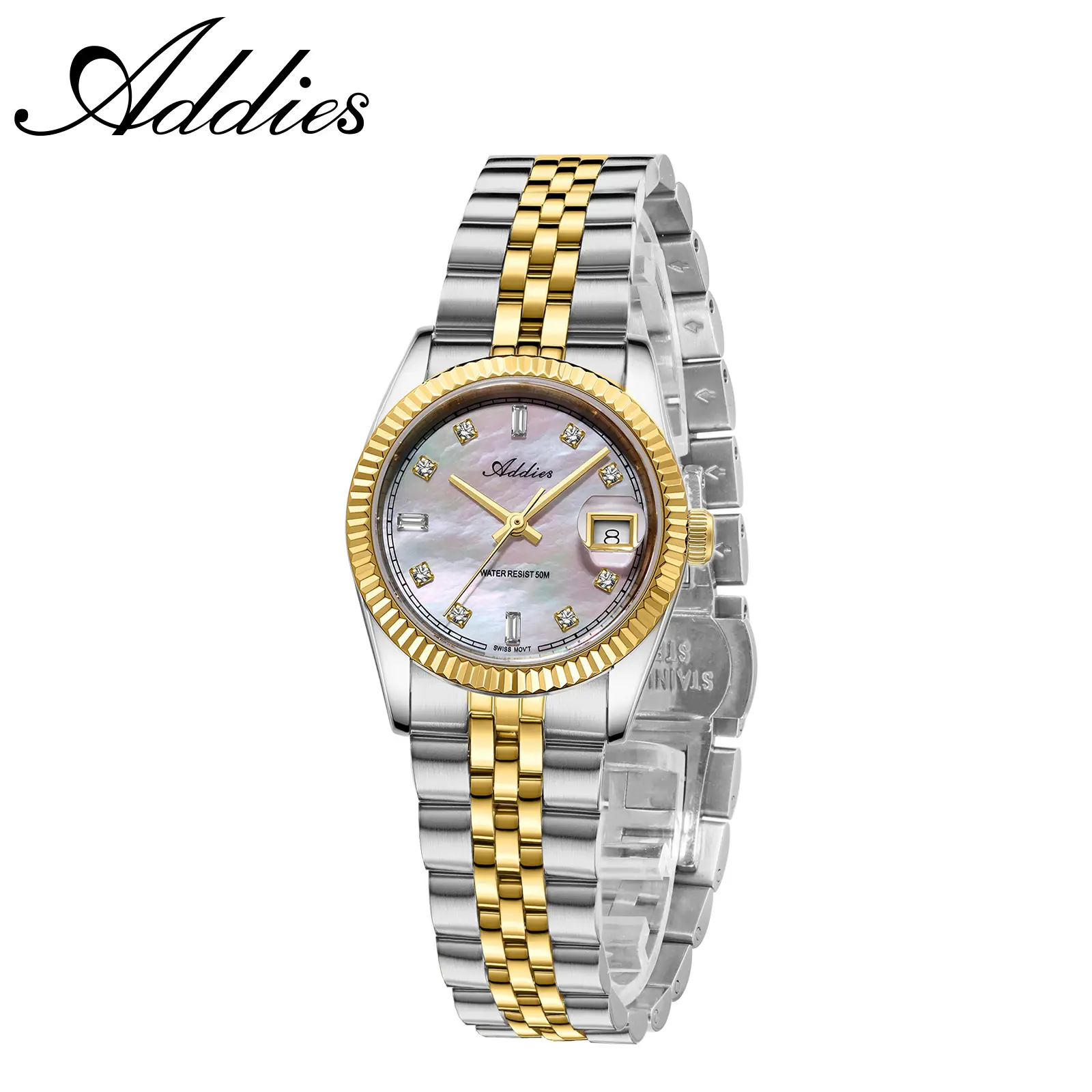 ADDIES Watch for Women’s & 28mm Mother of Pearl Dial with Czech Crystal Accents, Swiss Quartz Movement, 50M Water Resistance, Stainless Steel Bracelet, Everyday Luxury Gift