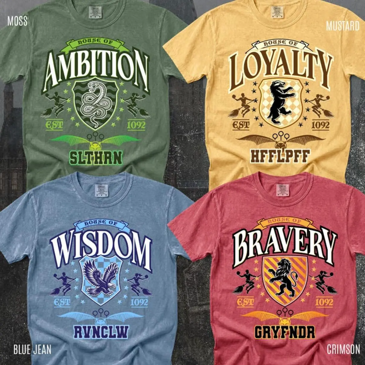 Wizard House Virtues Shirt, Magical Academia Comfort Colors Tee, Courage Wisdom Loyalty Ambition, Fantasy School Gift