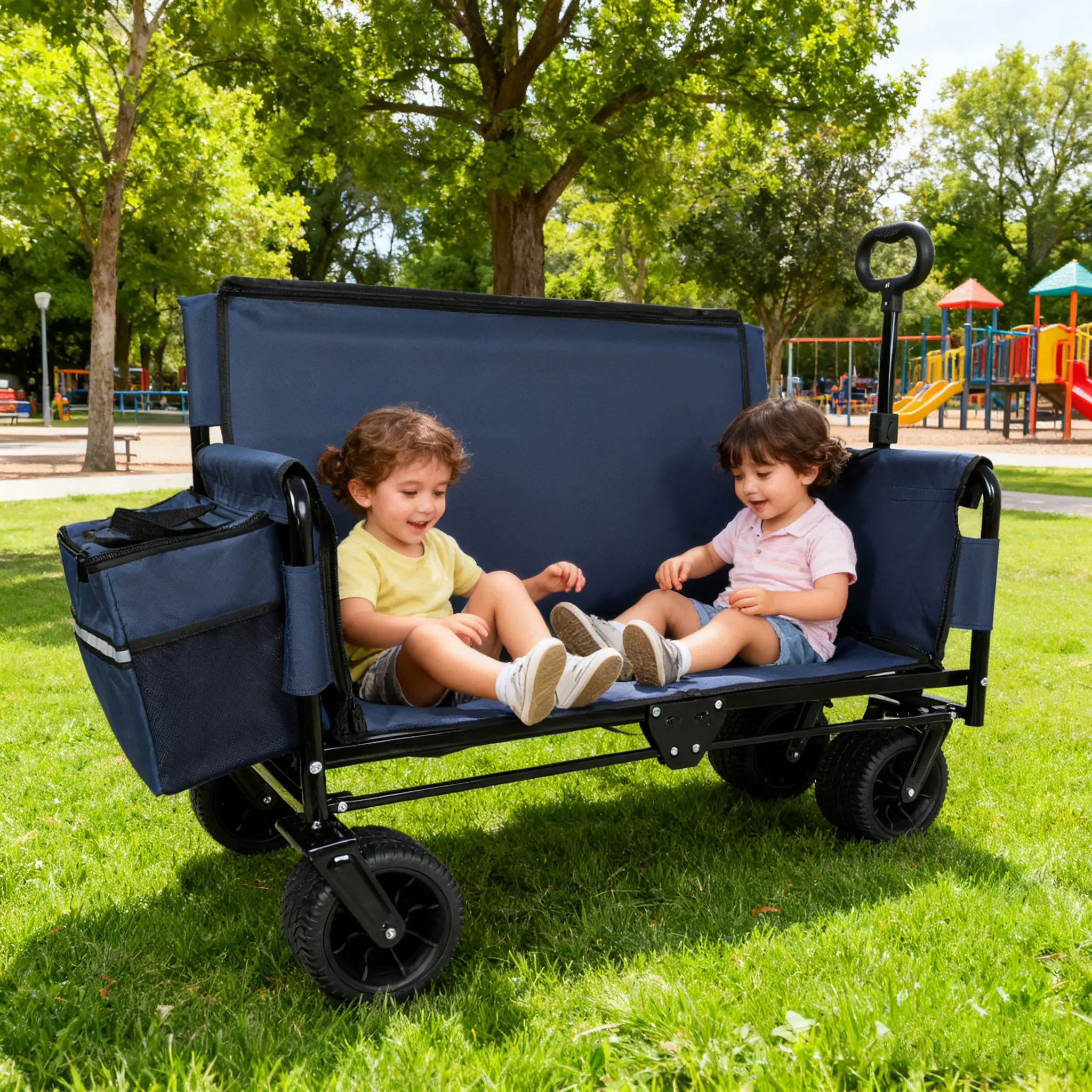 3-in-1 Folding Wagon Cart with Bench Seat & Storage, patent protection- Includes 1 ice pack, 500lbs Heavy-Duty, 180L Capacity All-Terrain Wheels for Camping, Beach, Sports, Garden,