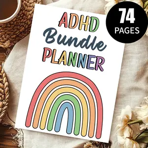 ADHD Rainbow Planner Bundle, 74 Pages. Includes Daily/Weekly Plan, Cleaning Schedule, Workout Log & Routine Tracker. Designed for focus management, helps organize chores, fitness & life easily, perfect for beginners as an all-in-one life organizer.