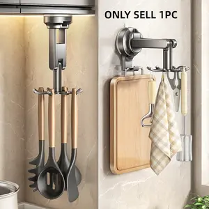 2 Piece Wall Mounted Rotating Folding Hook Set, Wall Mounted Organizer, 360 Degree Swivel Hanger for Kitchen Utensils & Bathroom Cabinets, No Drilling Required