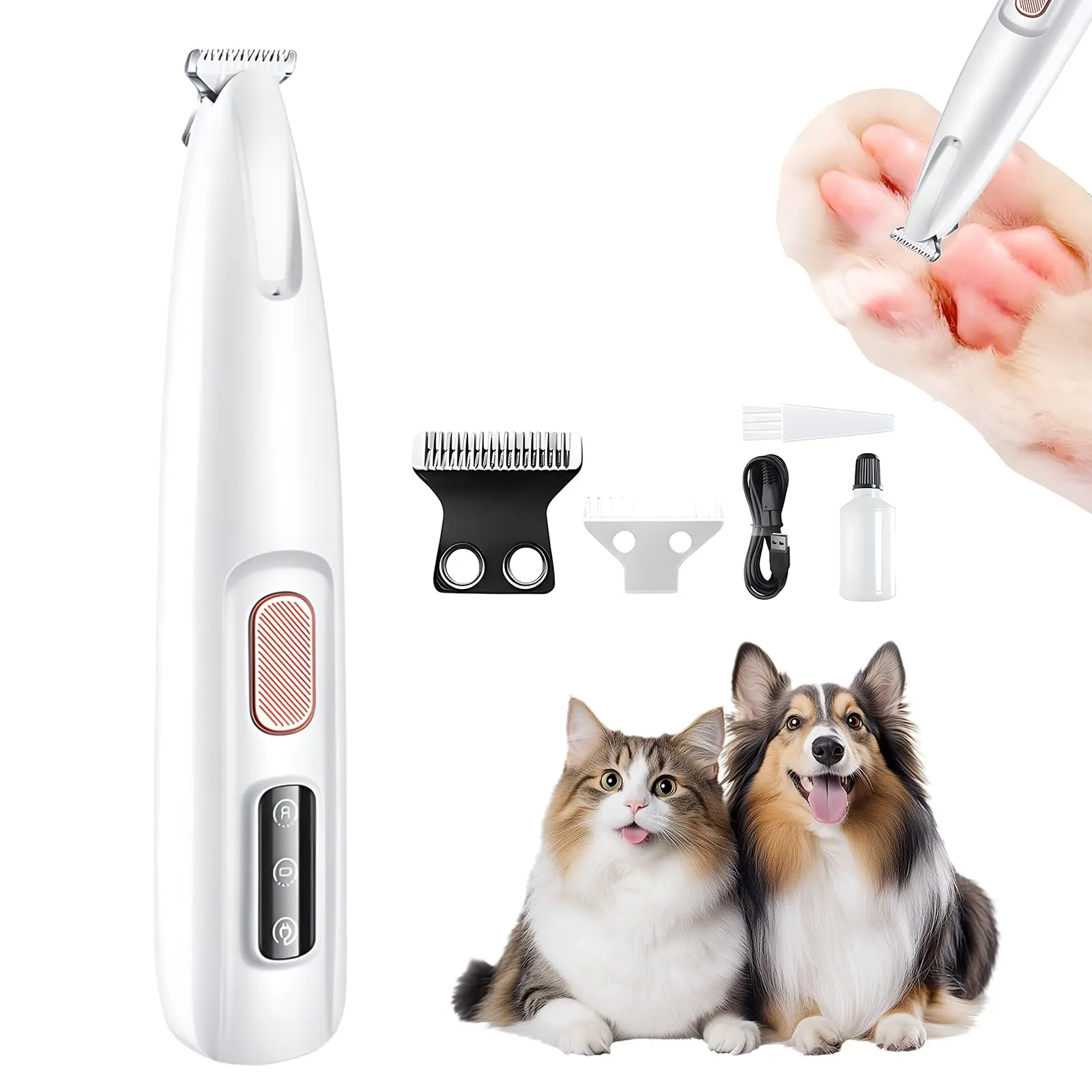 Pet MicroPrecision Trimmer, 2025 Upgrade Multifunctional Pet Hair Clippers Waterproof Rechargeable Pet Shaver with LED Light, Pet Paw Trimmer for Paws Eyes Ears Face Rump (1), White