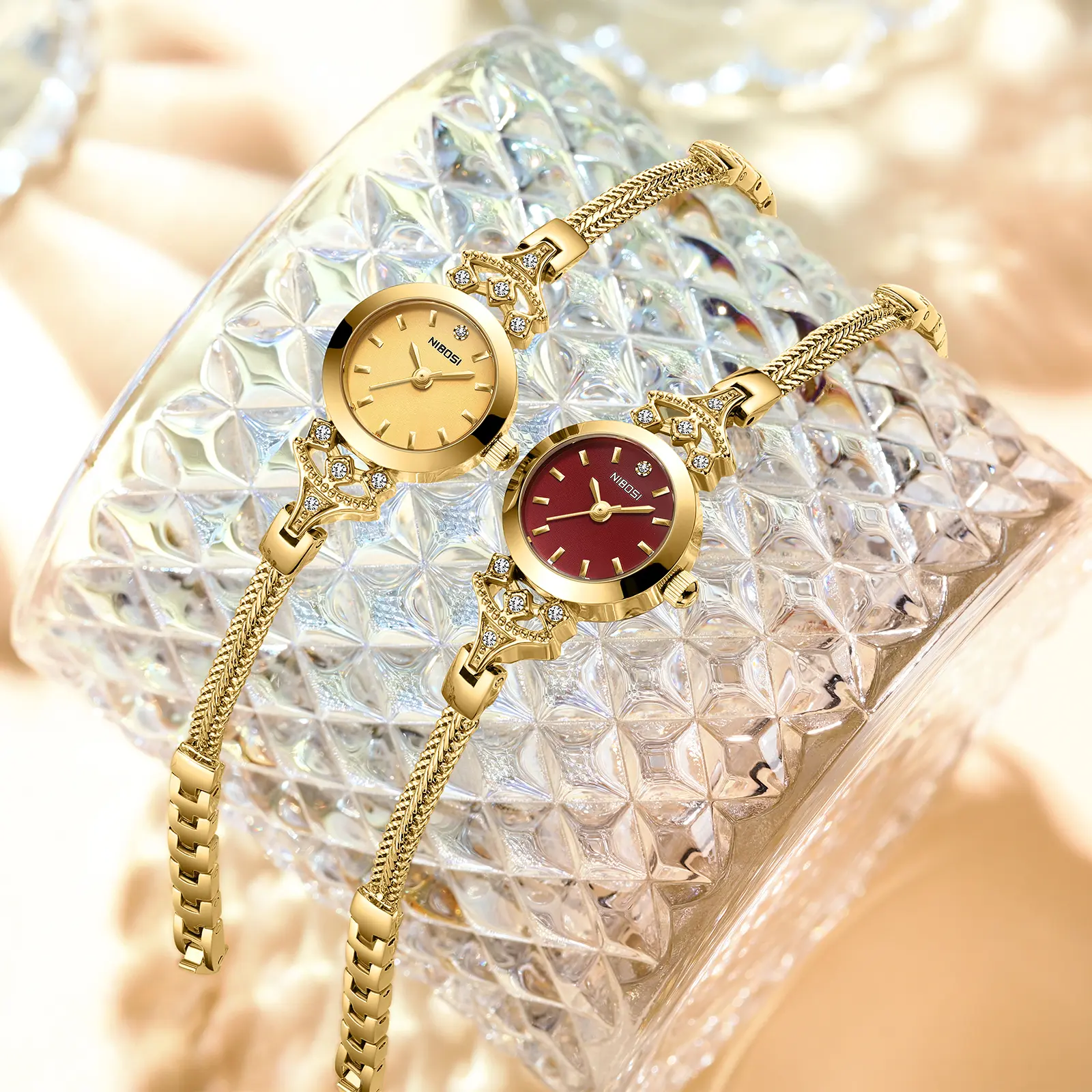 NIBOSI Women's French Vintage Elegant Stylish Quartz Watch - Round Dial, Analog Movement, 18g, 30M-50M Waterproof, Chain Band, for Daily Wear & Evening Events, with Flower Bracelet Gift Box, Quartz Watches, Stylish Watch