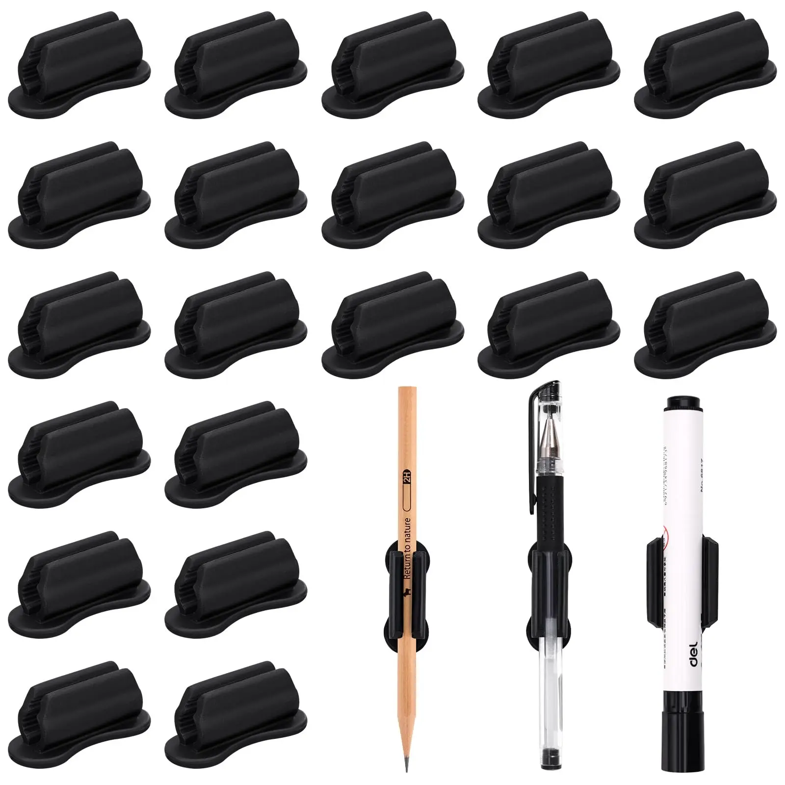 20 Pack Upgraded Pencil Holder, Adhesive Pen Holder for Desk, Silicone Pencil Holder & Marker Holder for Clipboard Wall Classroom School Office Desk Accessories, Teacher Supplies