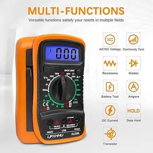 LJPXHHU Digital Multimeter, 2000 Counts Auto-Ranging Smart Tester with Non-Contact Voltage Test, Alternating/Direct Current Voltage-Current Resistance Diode Measurement, Backlight Display, Test Leads & Easy to Use for Car Repair Tools, Home Use, Backlit D