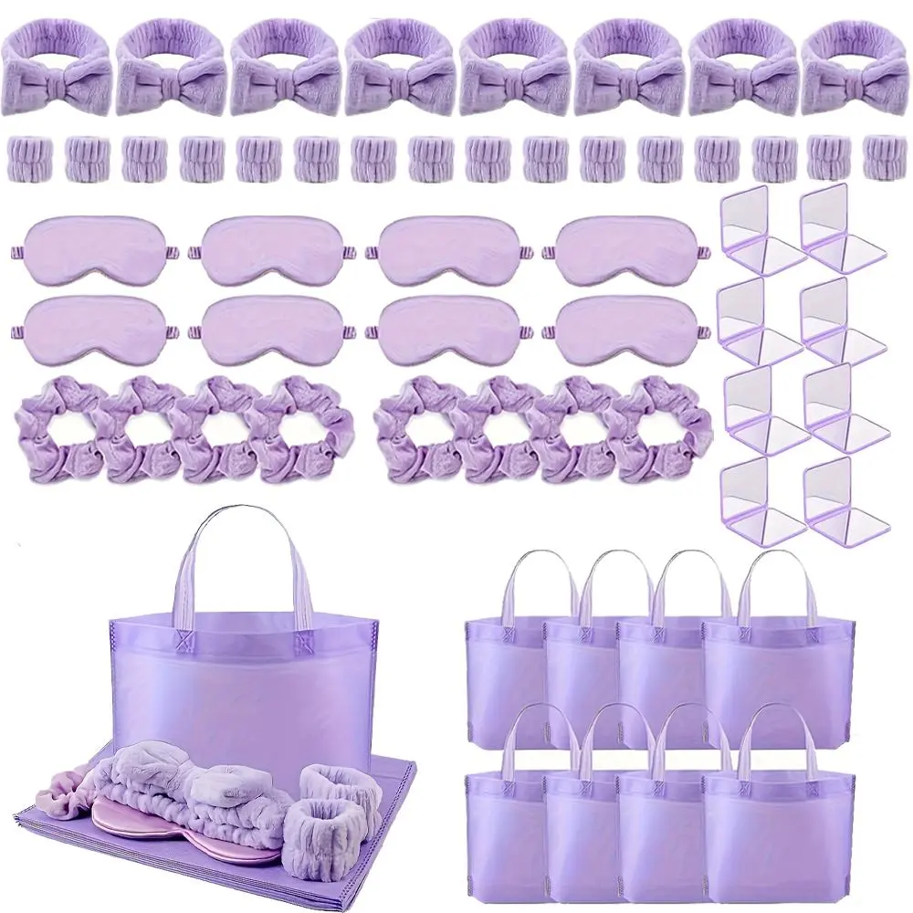 Women's 56-Piece Velvet & Satin Sleepover Gift Set Box - Skincare Headband, Wristband, Eye Mask, Hair Scrunchies, Mirror, Tote Bag, Goodie Bag Fillers for Teenager Slumber Spa Party Favors, Party Decoration Supplies