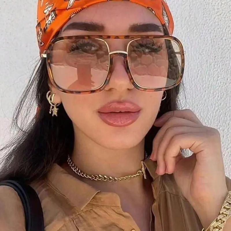 Women's Vintage Square Frame Double Beam Sunglasses, Trendy Casual Sunglasses for Everyday Use, Fashion Accessories for Outdoor Activities, Trendy Shades