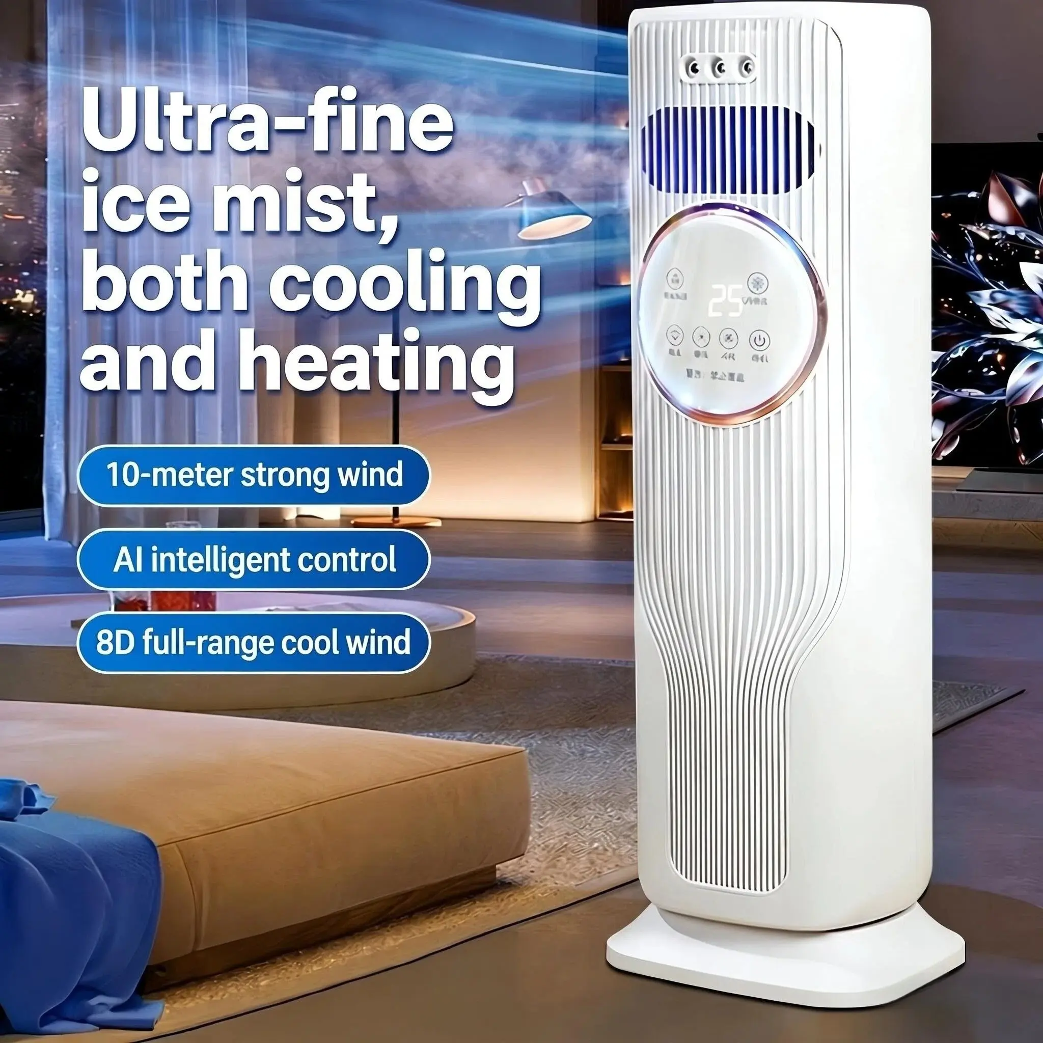 Humidifying Mist Tower Fan 50W Portable Ice Cold Air Conditioner Fan Quiet Standing Evaporative Cooler with Remote Control 3 Speed Wind Home Bedroom Living Room Office Desktop Vertical Cooling Fan Water Mist Humidifier Tower Fan For Summer Indoor