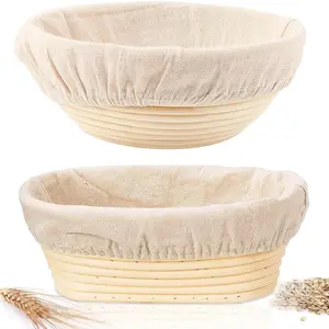 Baking Bread Fermentation Basket Set, Bakeware, Sourdough Proofing Basket, 9in Round & 10in Oval Woven European Style, Ideal for Beginners Baking Tools
