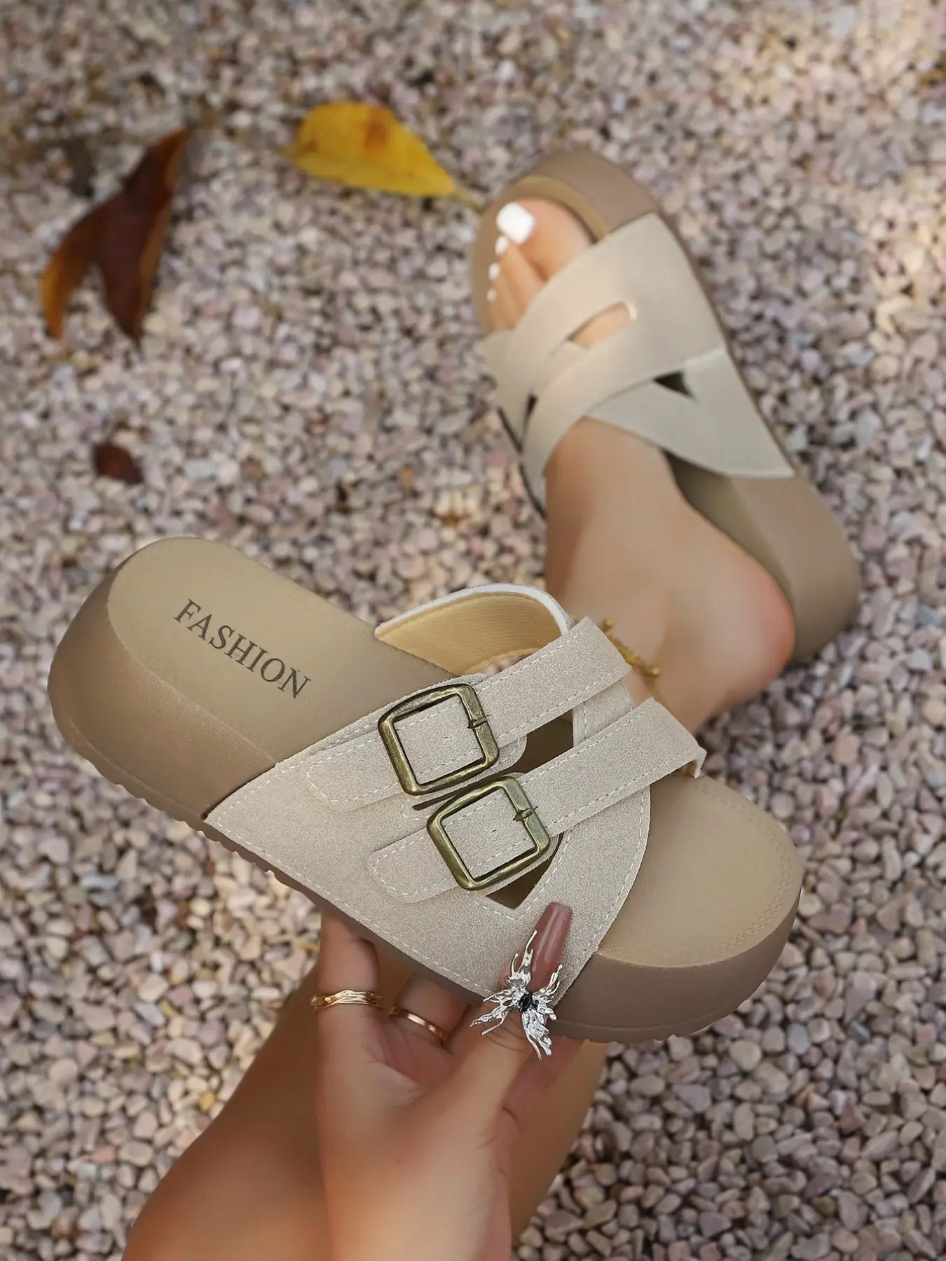 Women's 2026 Hot Trending Platform Flat Slide Sandals, Suede-Like Soft Open Toe Double Buckle Strap Slippers, Comfort Thick Sole Footwear for Summer, Beach & Daily Occasions, Fashion Shoes for Women & Girls, Summer Slides