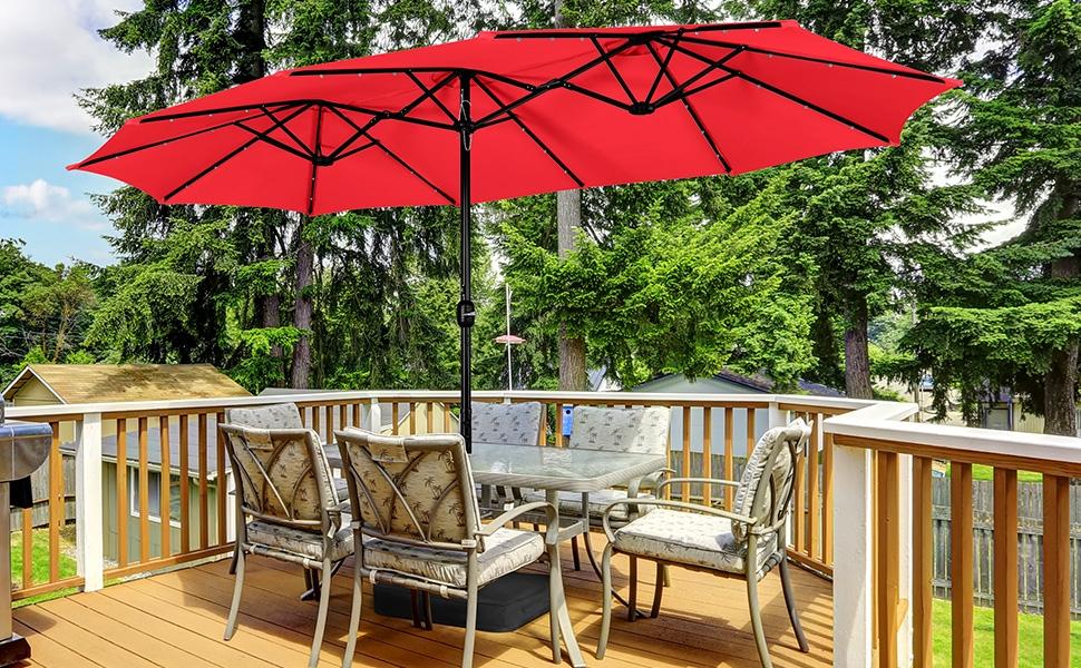 【Solar Led Lights】Yaheetech 13/15ft Large Patio Umbrella, Outdoor Double-Sided Rectangle Umbrella with 36 LED Lights & Crank for Patio Garden Pool Lawn Backyard, Base Included 【Solar Led Lights】Yaheetech 13/15ft Large Patio Umbrella, Outdoor Double-Sided Rectangle Umbrella with 36 LED Lights & Crank for Patio Garden Pool Lawn Backyard, Base Included