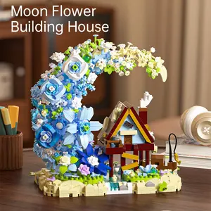 1343pcs Moonflower Small Wooden House Building Blocks Toy, Dreamy House Assembly Model, Romantic Gift for Girls, Creative DIY Craft Kit, Building Block Sets