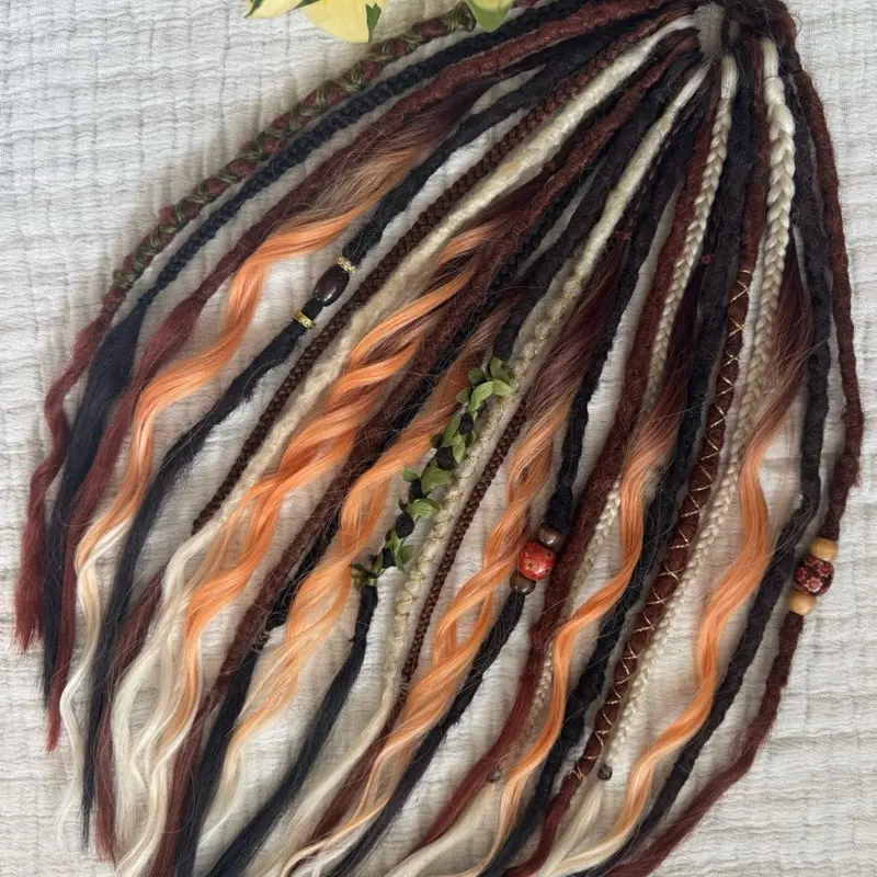 Calico Partial Set Dreadlock Extensions - Mix of braids curls and dreadlocks