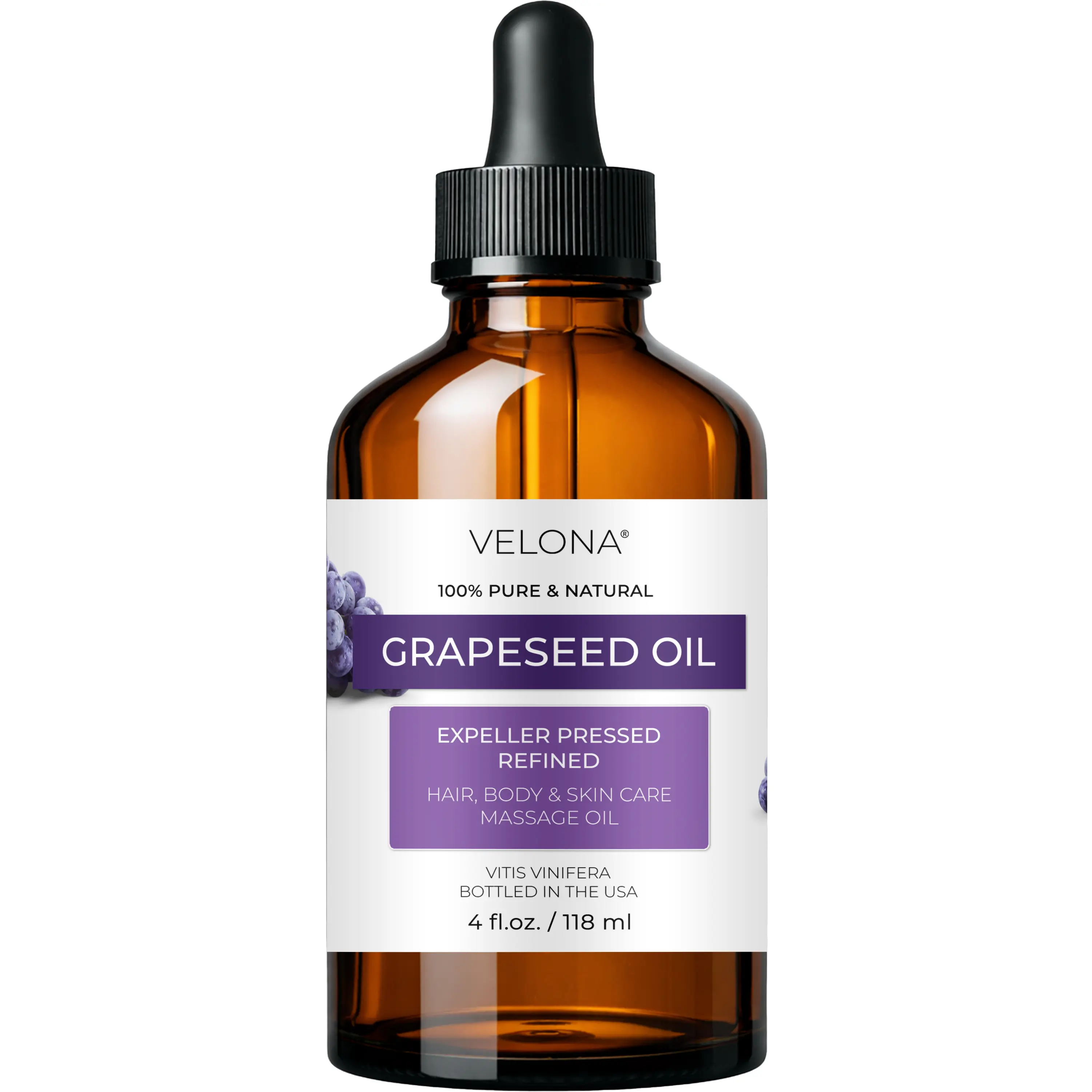 velona Grapeseed Oil 4 fl oz | 100% Pure and Natural Carrier Oil | Refined, Expeller pressed | Cooking, Skin, Face, Body, Hair Care