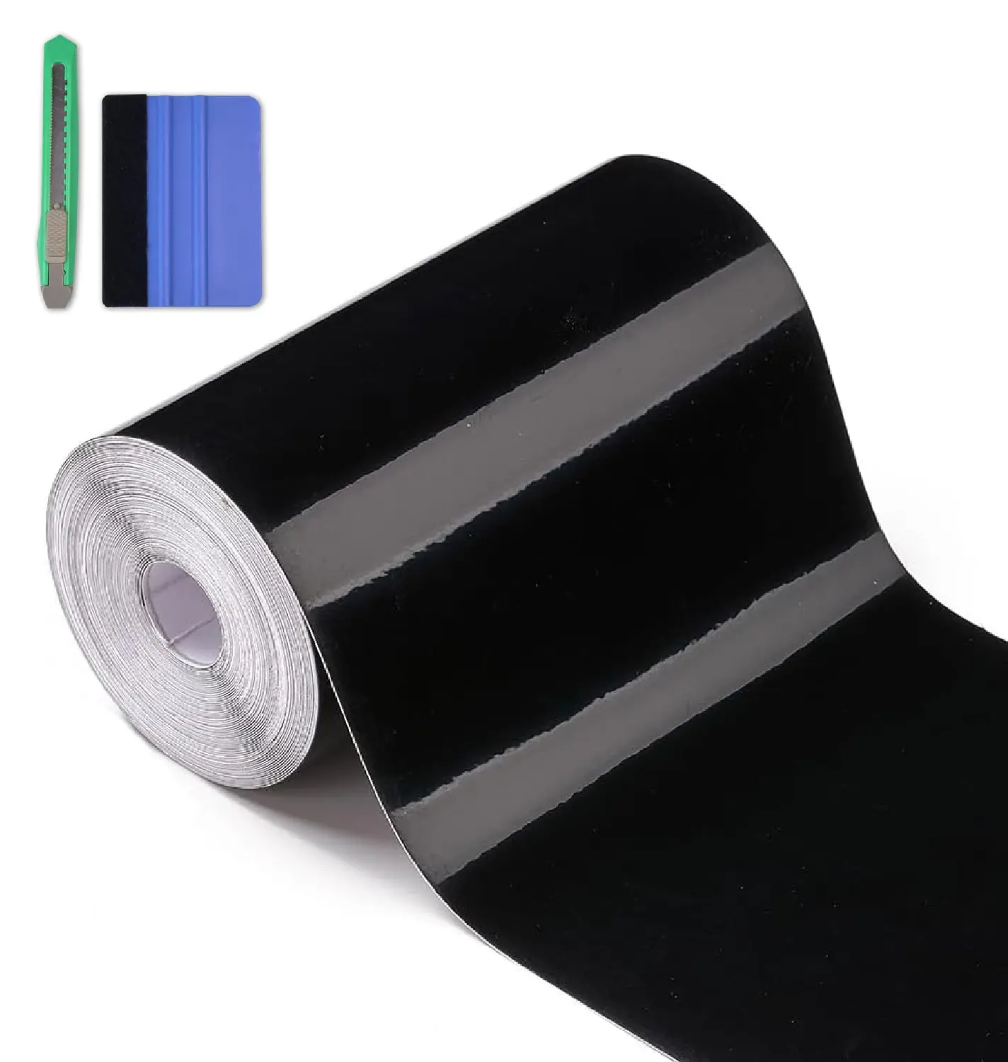 Gloss Black Vinyl Wrap, 4 Inch x 33 ft Automotive Grade Self-Adhesive Tape DIY Car Exterior Door Edge Guard, Window Sill Trim Protection Anti-Scratch, Car Vehicle Decoration, Car Wrap Film