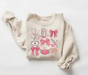 Nurse Coquette bow Sweatshirt or Tshirt, Retro Nurse Shirts, RN, Nurse Life Crewneck Sweatshirt, Nursing School, Nurses Week Appreciation