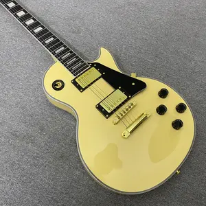 Vintage Cream Yellow Solid Mahogany Guitar,Golden hardware accessories &H-H pickup