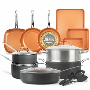 Gotham Steel TRUE VALUE 20 Pc Ceramic Pots and Pans Set Non Stick, Ceramic Cookware Set with Bakeware, Pot and Pan Set with Utensils, Non Stick Pots and Pan Set, Oven & Dishwasher Safe, Copper