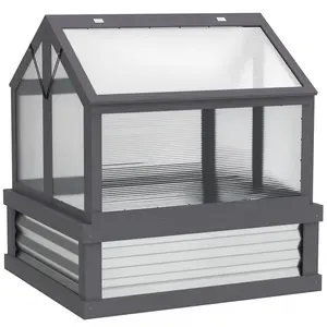 Raised Garden Bed + Cold Frame Greenhouse Kit – Gray. 2-in-1 Use Together or Separately. Openable Angled Polycarbonate Roof. Galvanized Steel Bed + Fir Wood Frame. 90% Light