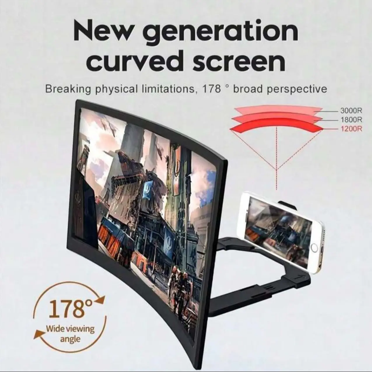 Phone Screen Magnifier for Cellphone with Foldable Stand, 3D Screen Expander, Curved Screen, Perfect Viewing Experience for Movies and Games, Adjustable Phone Stand, Universal Phone Holder, Mount, Cell Phone Holders