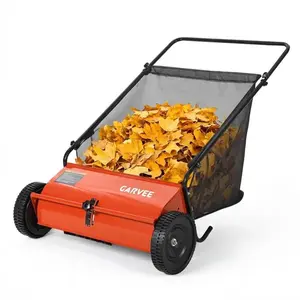 [FLASH SALEE] Garvee 26-Inch Push Lawn Sweeper, Walk-Behind Leaf & Grass Collector with 4 High-Speed Brushes, 7 Cu. Ft. Hopper, Heavy-Duty Yard Sweeper for Lawn, Patio & Driveway, Orange