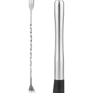 tifanso Muddler for Cocktails, 10" Muddler and Long Handle Bar Cocktail Mixing Spoon, Stainless Steel Stirrer, Bar Accessories Tools for Mojitos Fruit Drinks
