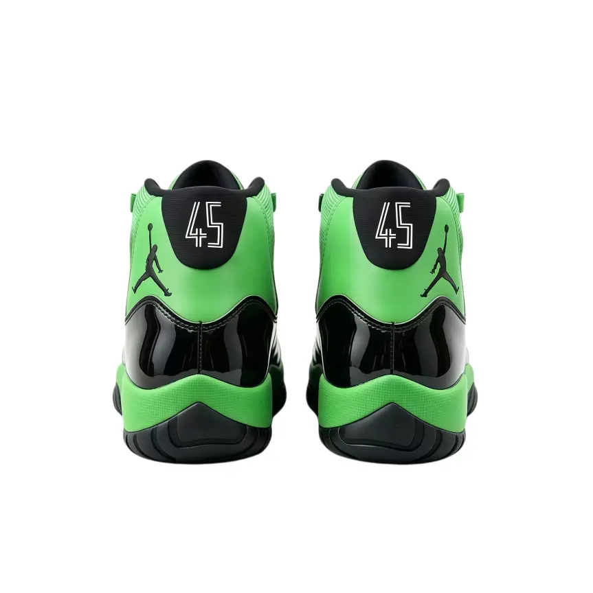 Unisex Bright Green-Black Patent High-Top Retro Sneakers, Brand New with Matching Box, Matte Fabric-Glossy Shell, Cushioned Shock-Absorption Sole, Trendy Street Footwear for Sports Collectibles Collections