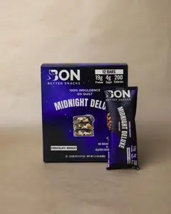 BON Midnight Deluxe Protein Bar - Chocolate Peanut Nougat, 12 Bars, 20g Protein, 3g Sugar, 200 Calories, All-Natural, Gluten-Free, Soy-Free, Seed Oil Free