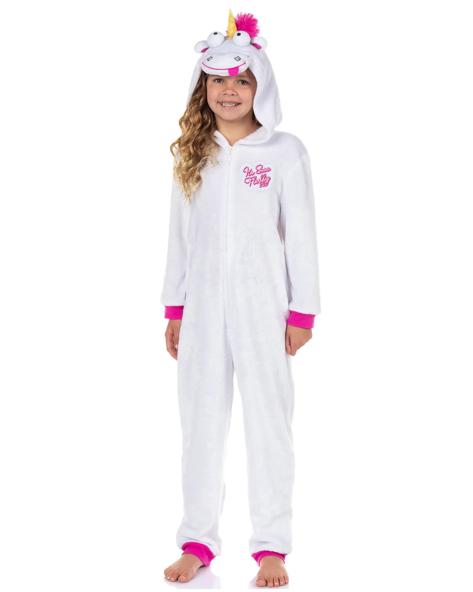 Minions Kid's Fluffy Unicorn Character Union Suit One Piece Hooded Pajama Outfit