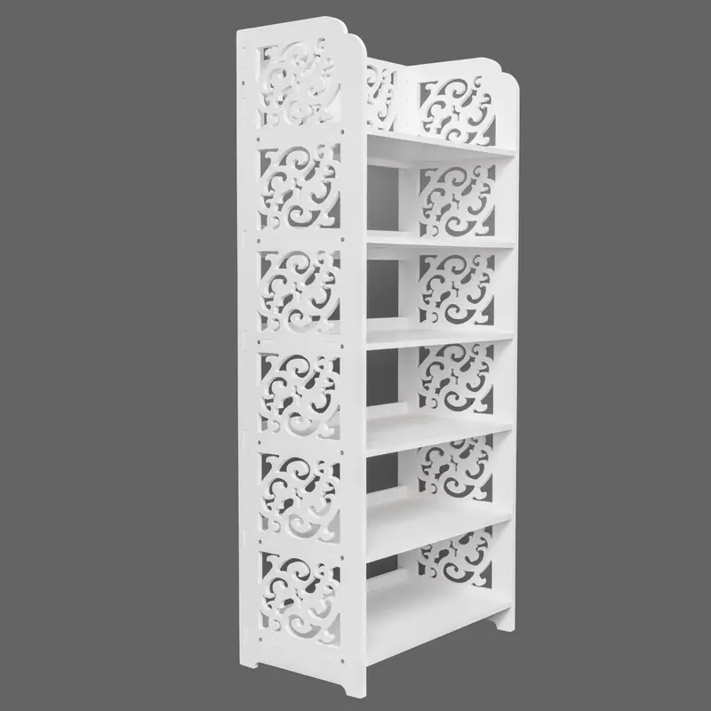 White 6-Tier Rectangle Wood-Plastic Shoe Cabinet Organizer Rack - Multi-Level Vertical Plastic Shoe Storage, Hollow Cutouts, Waterproof, Mildew-Resist, Adjustable Stable Design, Smooth Installation, 42x24x96.5 cm Organizer Stand for Living Room/Bedroom