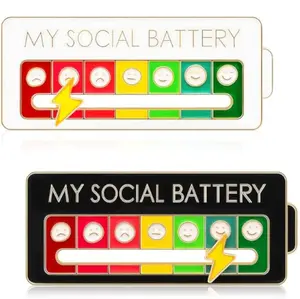 Social Battery Pin - 2 Pack Slider Pins for Introverts, Funny Interactive Mood Pins for Jackets & Backpacks - Novelty Cowboy Accessories for Men, Cute Gifts for Girlfriend, Wife, Her [Novelty Accessories]