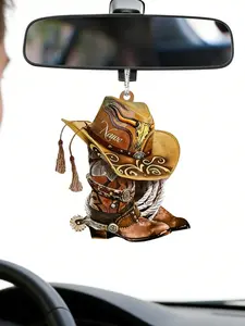 A personalized flat car pendant decoration in the shape of cowboy boots and a hat, suitable for daily wear, vacation dates, and other occasions, and also a delightful and exquisite small gift, Car Ornament