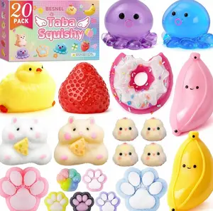 20Pcs Taba Squishy Pack Fidget Toys, Include Squishies Chick, Cat Paws, Hamster, Strawberry Toys, Sensory Toys for Kids, Classroom Birthday Gifts, Goodie Bag Stress Relief Toys (11big+9small)