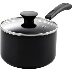 Nonstick Sauce Pan with Glass Lid 3-Qt, Multi-purpose Pot Saucepan Kitchenware, Black, Aluminum