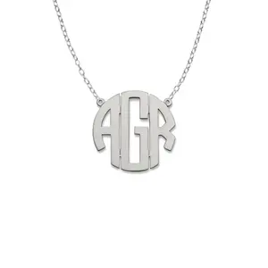 Medium Block Three Initial 925 Sterling Silver Monogram Necklace